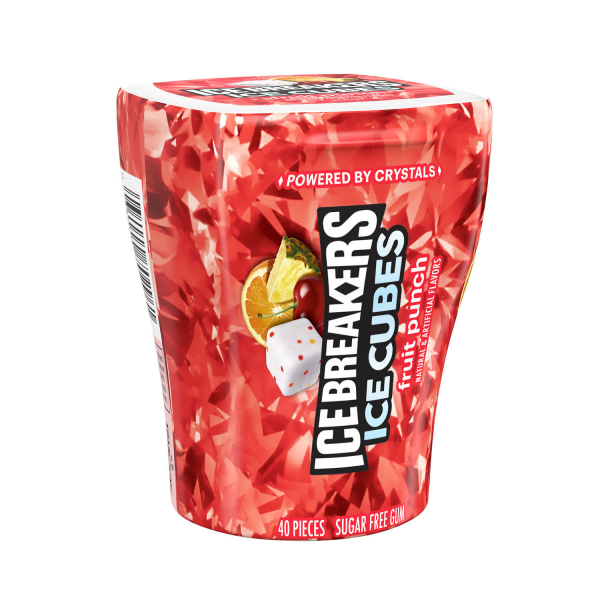 ICE BREAKERS Ice Cubes Fruit Punch Sugar Free Chewing Gum Bottle, 3.24 oz (40 Pieces)