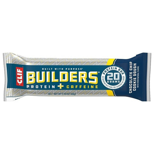 CLIF Builders + Caffeine Chocolate Chip Cookie Dough Flavor Plant Based Protein Bar, 2.4 oz.