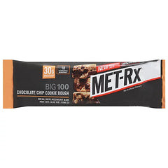 MET-RX Big 100 Chocolate Chip Cookie Dough Meal Replacement Bar 30g Protein, 3.52 oz