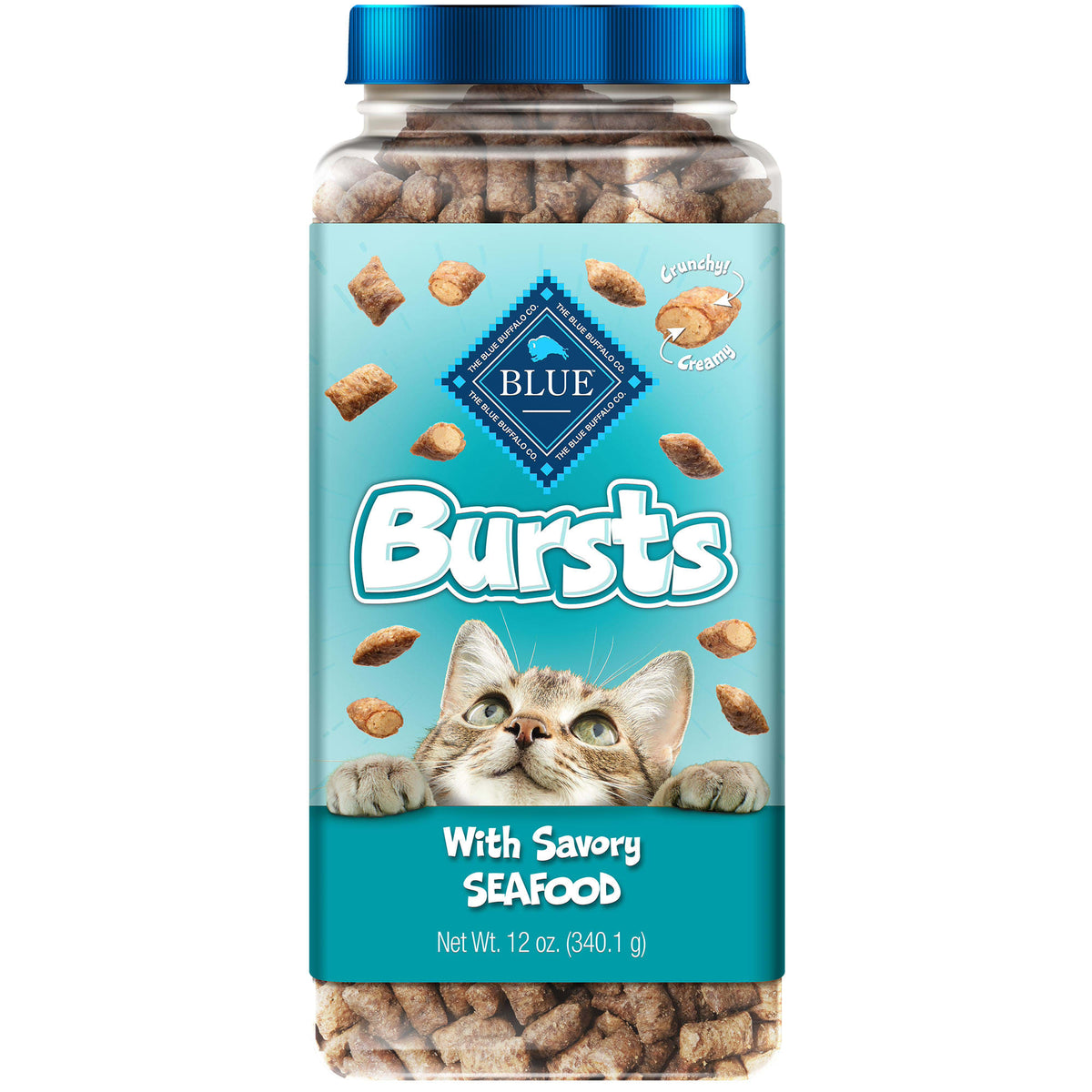 Blue Buffalo Bursts Seafood Flavor Crunchy Treats for Cats, Whole Grain, 12 oz. Tub