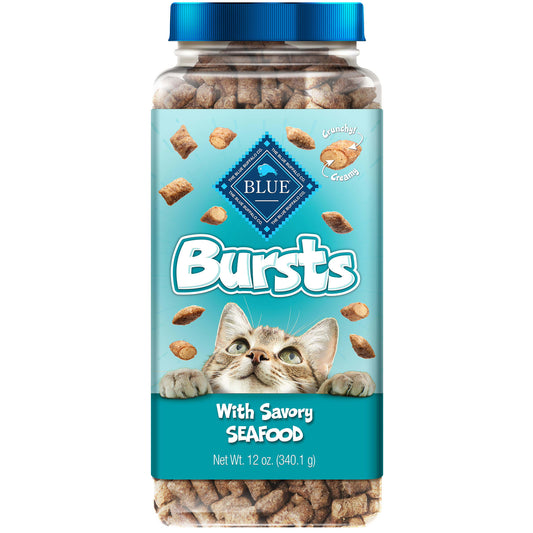 Blue Buffalo Bursts Seafood Flavor Crunchy Treats for Cats, Whole Grain, 12 oz. Tub