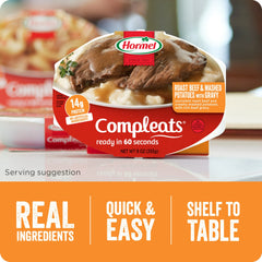 HORMEL COMPLEATS Roast Beef & Mashed Potatoes, Shelf-Stable, 14 grams Protein, 9 oz Plastic Microwaveable Tray