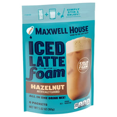 Maxwell House Iced Hazelnut Latte with Foam Instant Coffee Drink Mix, 5.82 oz, 6 Packets