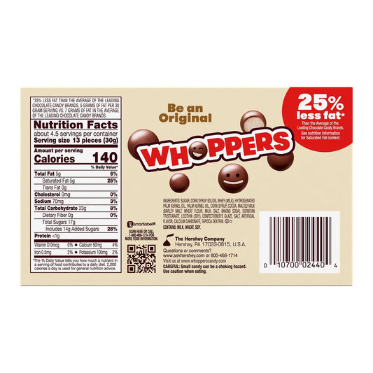 Whoppers Malted Milk Balls Candy, 5 oz Box