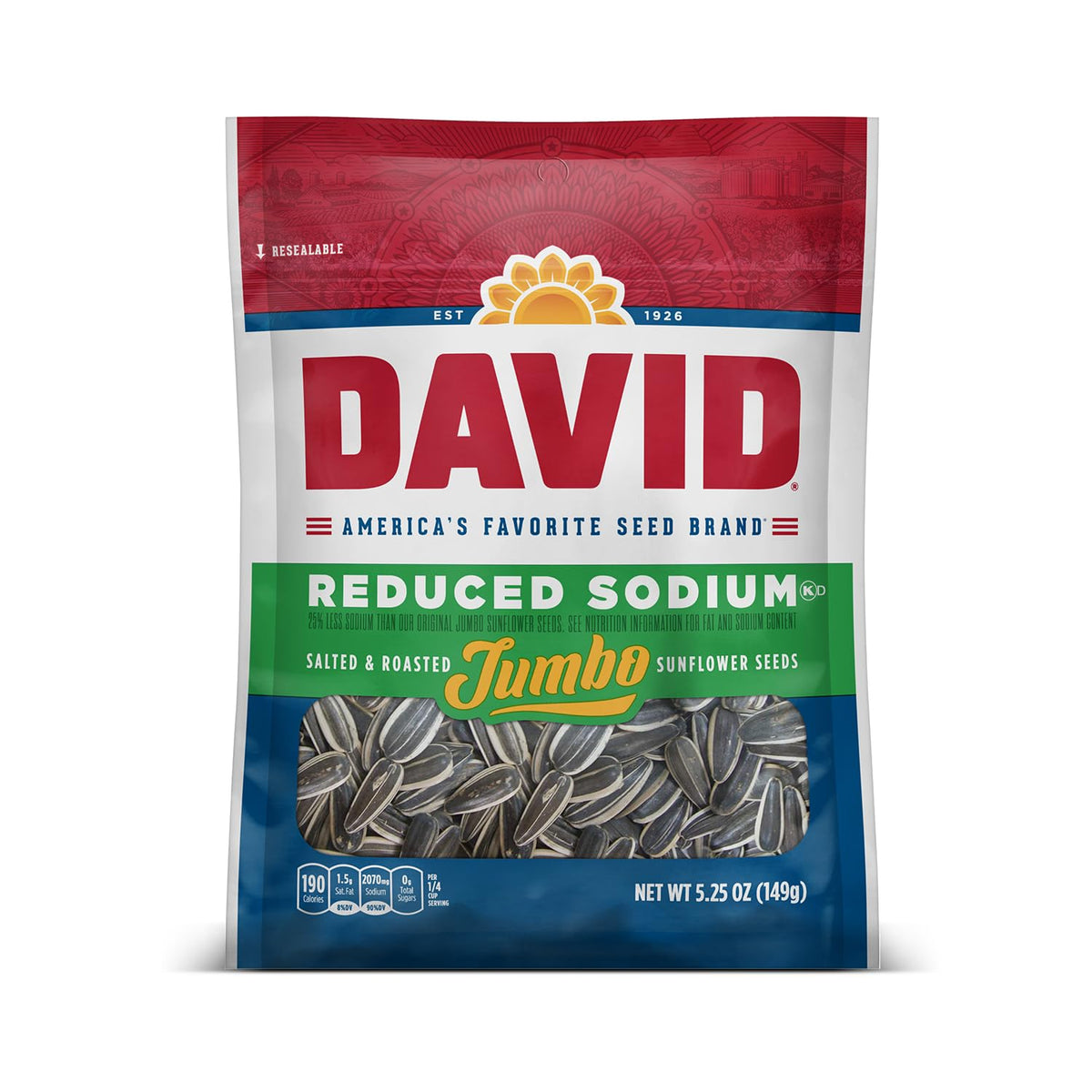 David's Sunflower Seeds, Reduced Salt, 5.25 oz