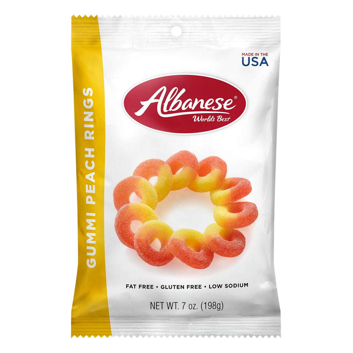 Albanese World's Best Gummi Peach Rings Candy, 7 oz Bag