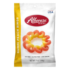 Albanese World's Best Gummi Peach Rings Candy, 7 oz Bag