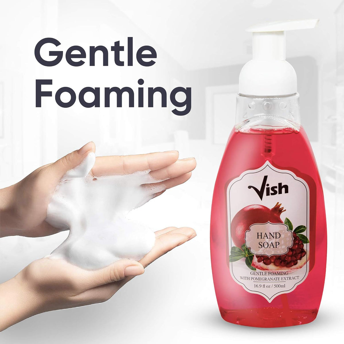 Vish Real Pomegranate Extract Gentle Foaming Hand Soap, 16.9 Oz