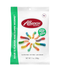 Albanese World's Best Sour Gummi Worms, 12 Flavors, 7 oz Bag