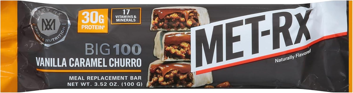 Met-Rx Big 100 Protein Bar Vanilla Caramel Churro, Meal Replacement Bar 30 Grams Protein, 3.52 oz