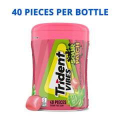 Trident Vibes Sour Patch Kids Sugar Free Gum, Watermelon, Regular Size, 40 Piece Bottle