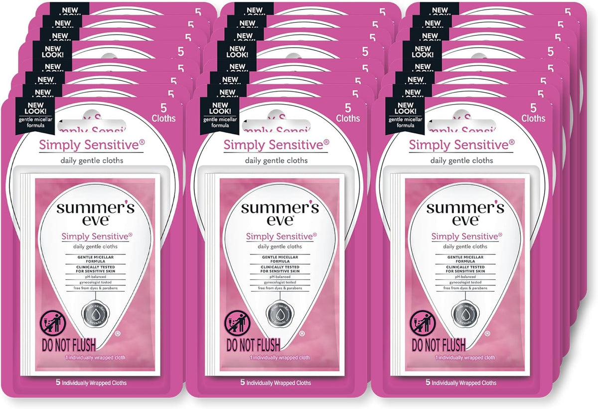 Summer's Eve Feminine Wipes, Simply Sensitive, 24 Pack Of 5 Wipes, Travel Size Packs, 120 Wipes Total