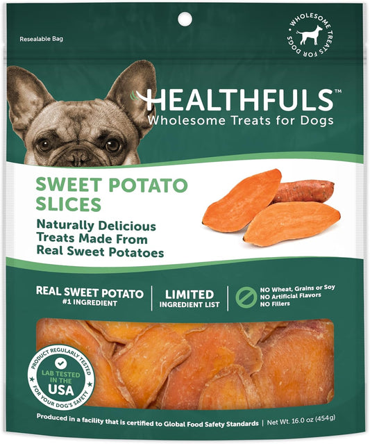 Healthfuls Real Sweet Potato Slices, Grain Free Dog Treats, 16oz Bag