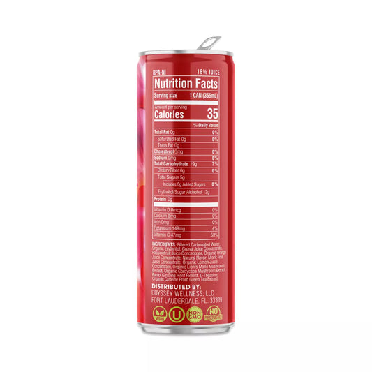 Odyssey Elixir, Sparkling Mushroom Elixir, Passion Fruit, Orange & Guava Beverage, 12 oz Can