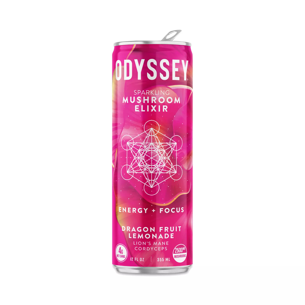 Odyssey Elixir, Sparkling Mushroom Elixir, Dragon Fruit Lemonade Beverage, 12 oz Can