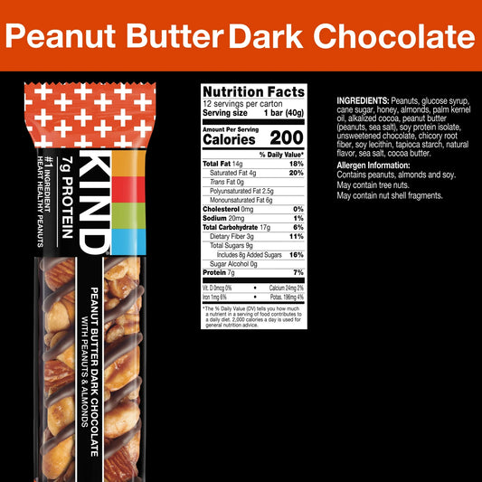 KIND Gluten Free Peanut Butter Dark Chocolate Snack Bars, Value Pack, 1.4 oz, 12 Count Box