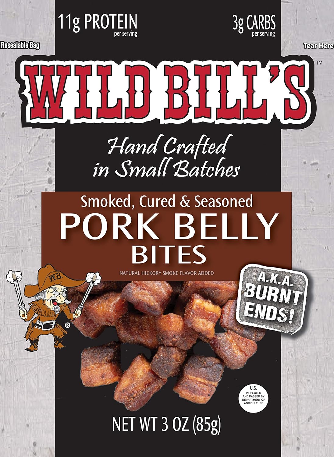 Wild Bill’s Pork Belly Bites, Bacon Burnt Ends Jerky, 3 oz