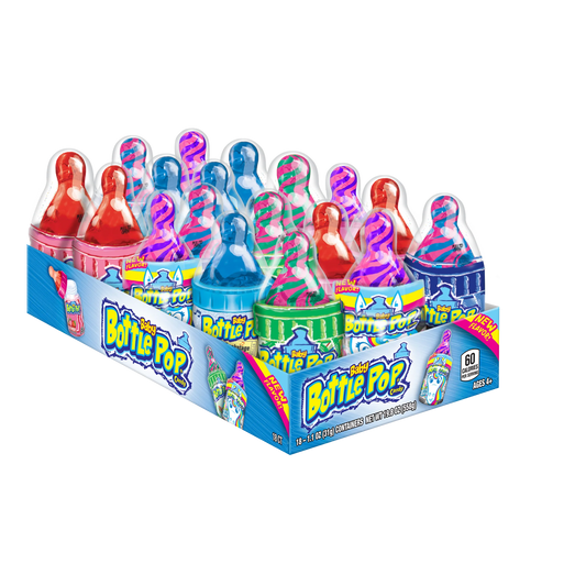 Baby Bottle Pop, Assorted Flavors, Lollipop Candy, Display Tray, 19.8 oz, 18 Count