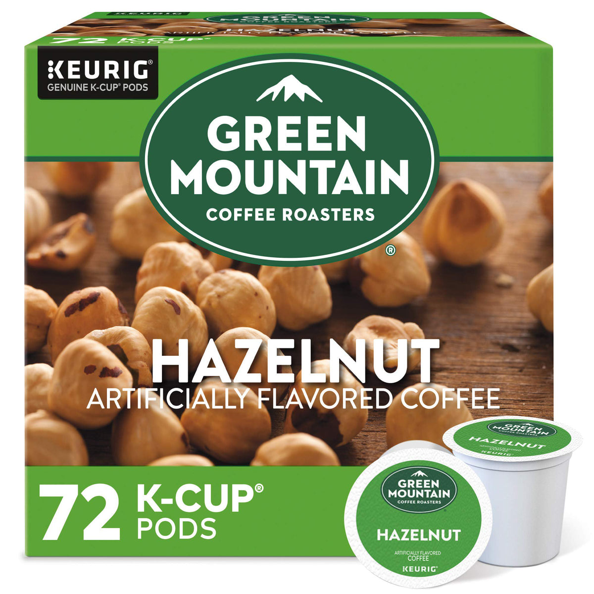 72 Count Green Mountain Coffee Roasters Hazelnut Keurig Single-Serve K-Cup Pods, Light Roast Coffee