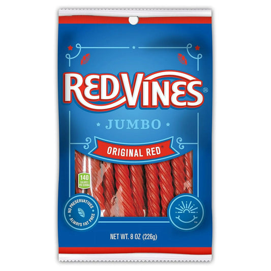 Red Vines Jumbo Licorice, Original Red Flavor, 8 oz Bag