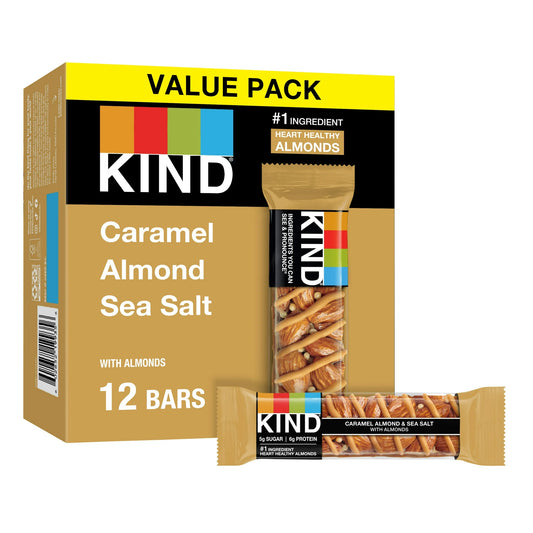 KIND Gluten Free Caramel Almond & Sea Salt Snack Bars, Value Pack, 1.4 oz, 12 Count Box