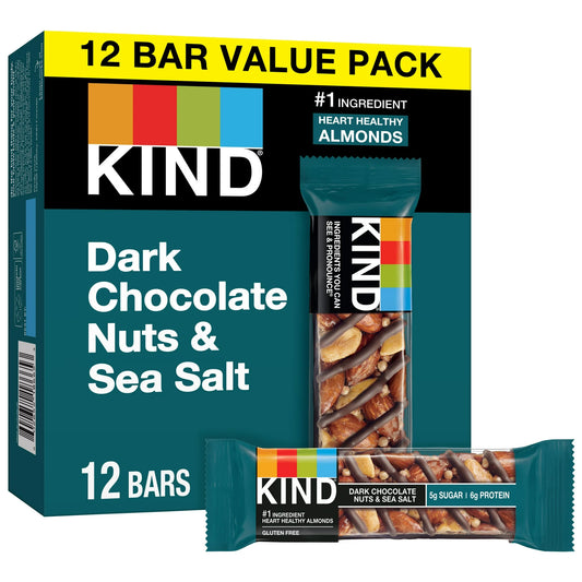 KIND Gluten Free Dark Chocolate Nuts & Sea Salt Snack Bars, Value Pack, 1.4 oz, 12 Count