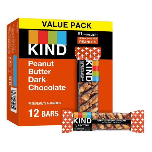 KIND Gluten Free Peanut Butter Dark Chocolate Snack Bars, Value Pack, 1.4 oz, 12 Count Box