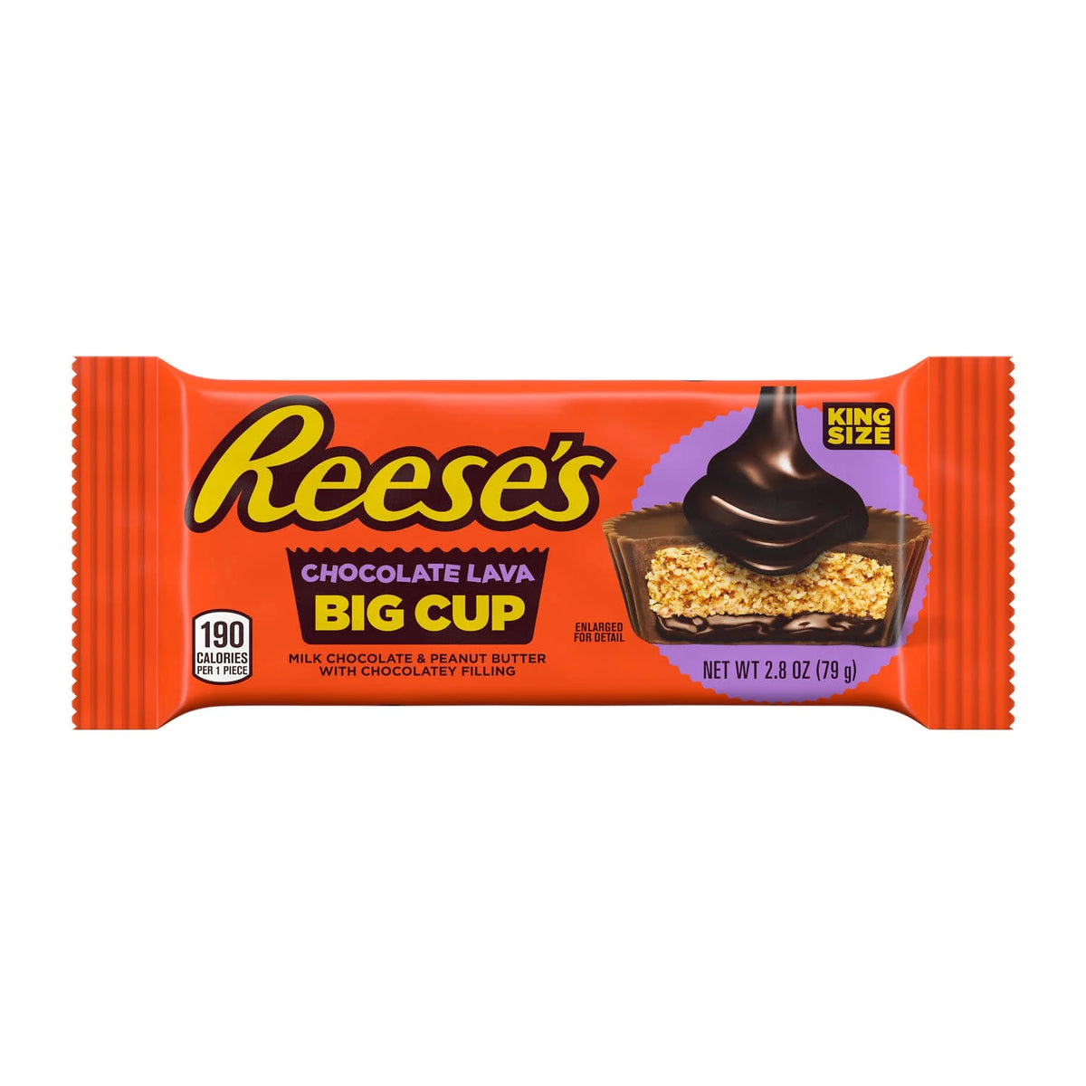 Reese's Big Cup Chocolate Lava Milk Chocolate King Size Peanut Butter Cups Candy, Pack 2.8 oz