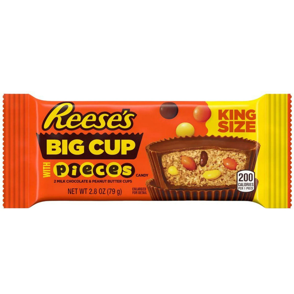 Reese's Stuffed with Pieces Big Cup Milk Chocolate & Peanut Butter King Size Candy, 2.8 oz