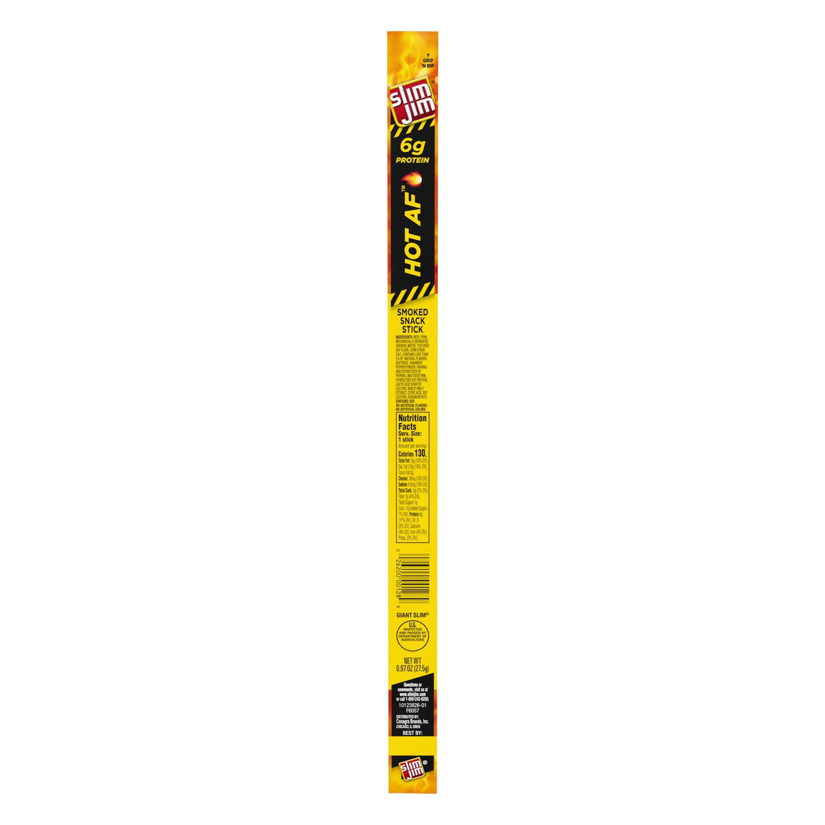 Slim Jim Giant Smoked Meat Sticks, Hot AF Flavor, 6g Protein Per Stick, 0.97 oz.