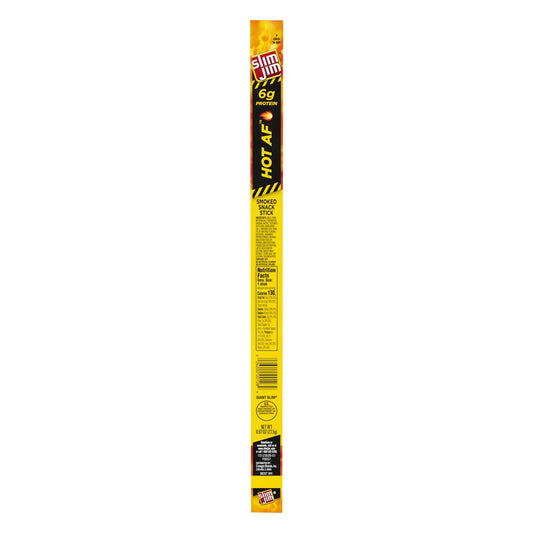 Slim Jim Giant Smoked Meat Sticks, Hot AF Flavor, 6g Protein Per Stick, 0.97 oz.