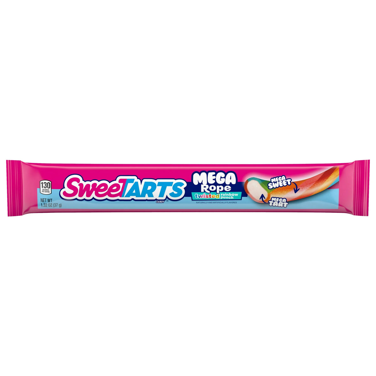 SweeTARTS Mega Filled Ropes Candy Twisted Rainbow Punch, Sweet & Tart, 1.32 oz