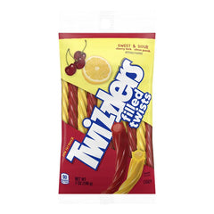 TWIZZLERS Filled Twists Sweet & Sour Candy Cherry Kick & Citrus Punch, 7 oz Bag